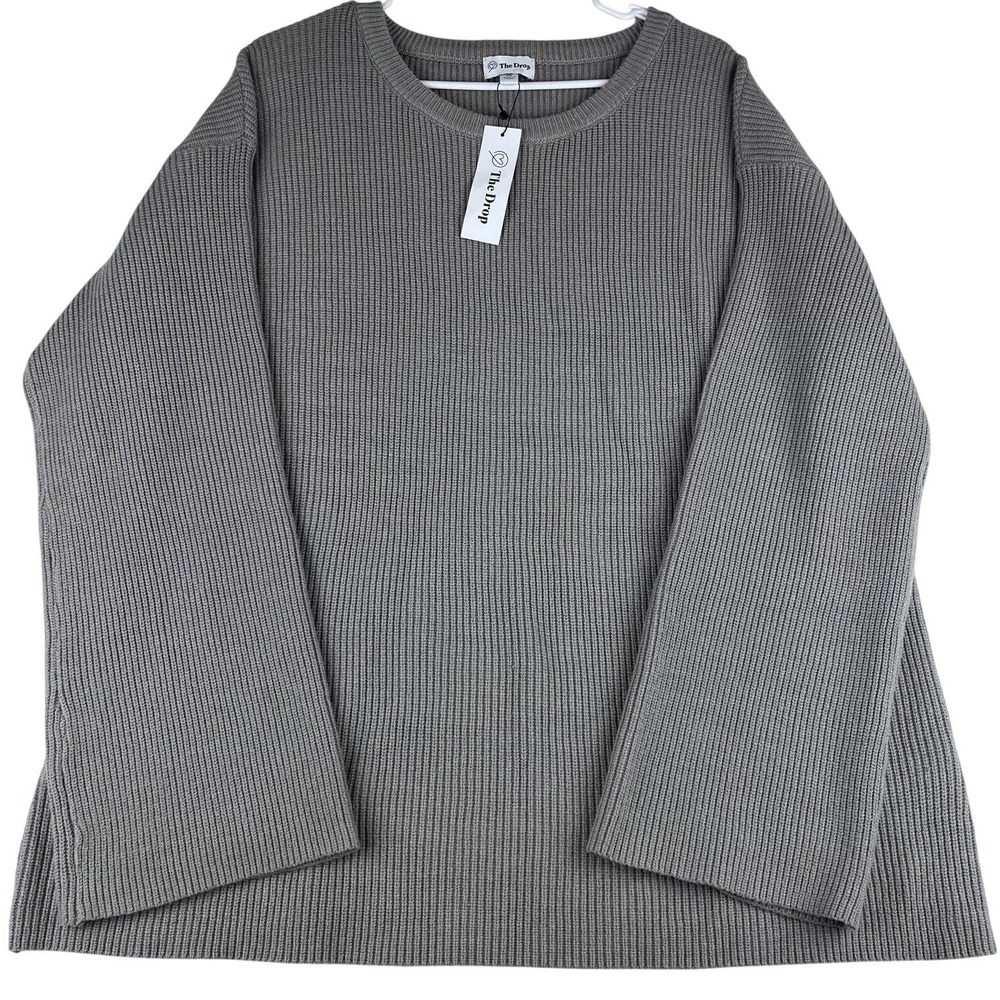The Drop Ribbed Sweater Women XXL Taupe Grey Bell Sleeve Back Vent NWT
